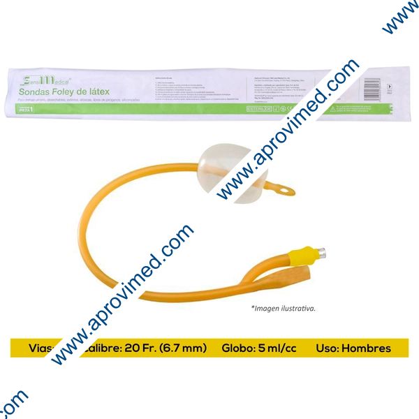SONDA FOLEY de LATEX (SensiMedical) 2V/GLB 5/Cal. 20 Fr. c/1 Pza.