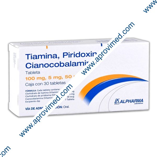 TIAMINA/PIRIDOXINA/CIANOCOBALAMINA (Alpharma) c/30 TABS. 100/5/0.05 MG.