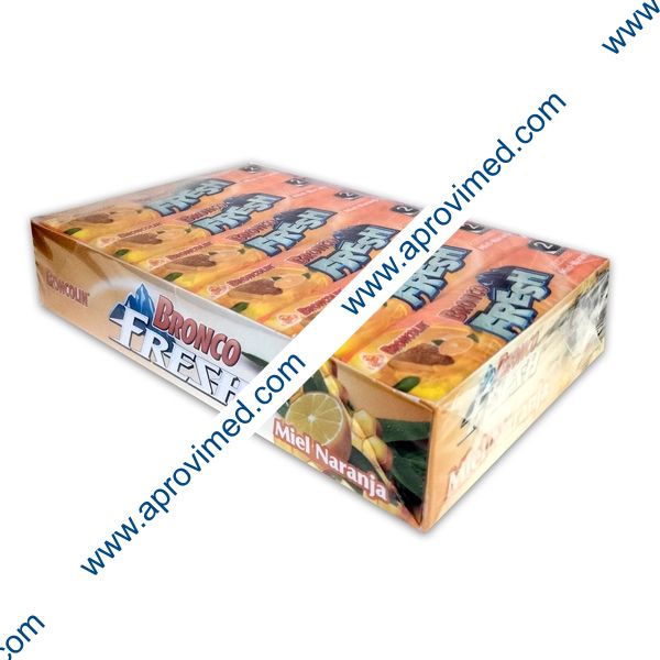 BRONCO FRESH Sabor Miel Naranja Tubo. c/9 CARAMELOS 3.66 G. Exh. c/12 Pzs.