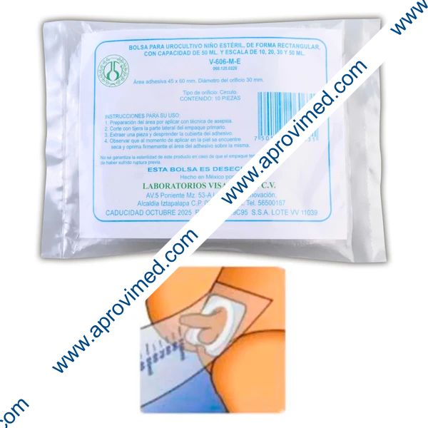 BOLSA PARA UROCULTIVO Estéril (Visa) INFANTIL Niño Bolsa c/10 Pzs.