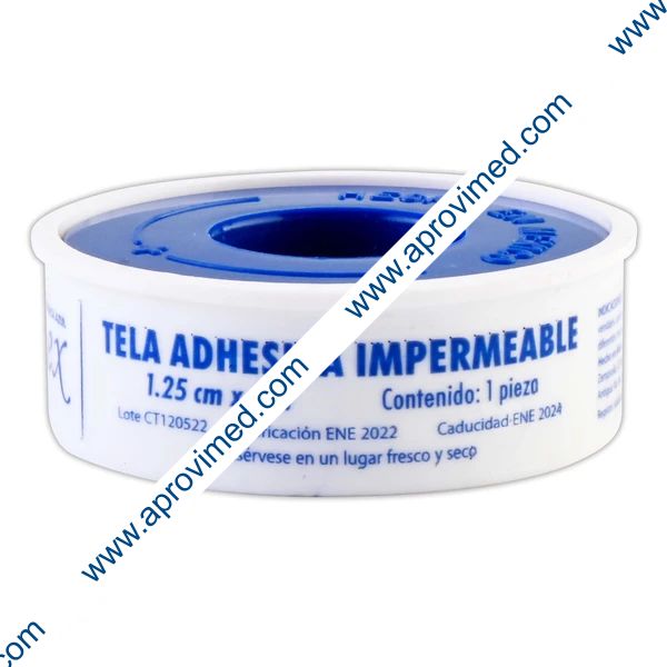 TELA ADHESIVA IMPERMEABLE (Quirmex) Carrete A: 1.25cm; L: 5m. c/1 Pza.