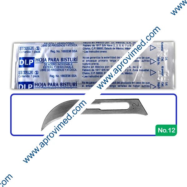 HOJA PARA BISTURÍ Acero Inoxidable (DLP) No. 12 c/1 Pza.