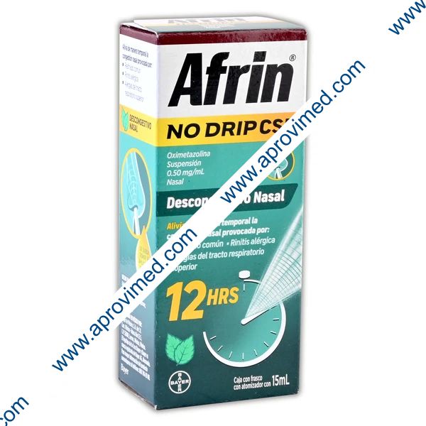 AFRIN NO DRIP CSE 12H SUSP. Nasal Fco. Atomizador 15 ML. 0.50 MG/1 ML.
