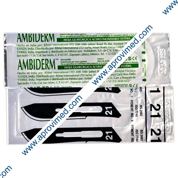 HOJA PARA BISTURÍ Acero Inoxidable (Ambiderm) No. 21 c/1 Pza.
