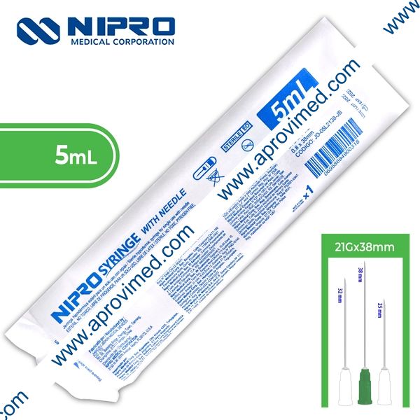 JERINGA 5 mL. (Nipro) c/AGUJA 21Gx38mm. c/1 Pza.