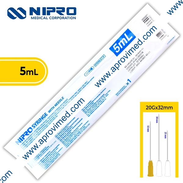 JERINGA 5 mL. (Nipro) c/AGUJA 20Gx32mm. c/1 Pza.