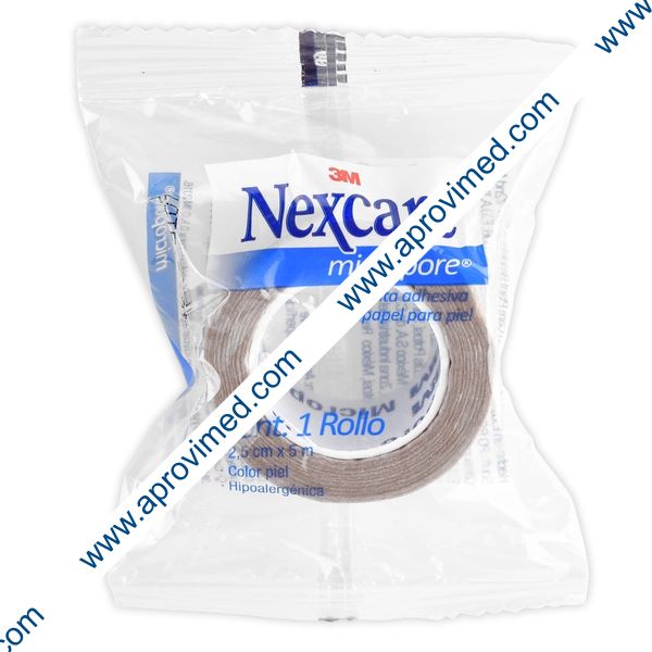 NEXCARE MICROPORE Rollo Col. Piel A: 2.5cm. (1"); L: 5m. Bolsa c/1 Pza.