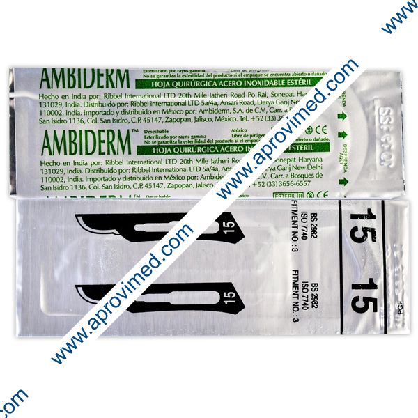 HOJA PARA BISTURÍ Acero Inoxidable (Ambiderm) No. 15 c/1 Pza.