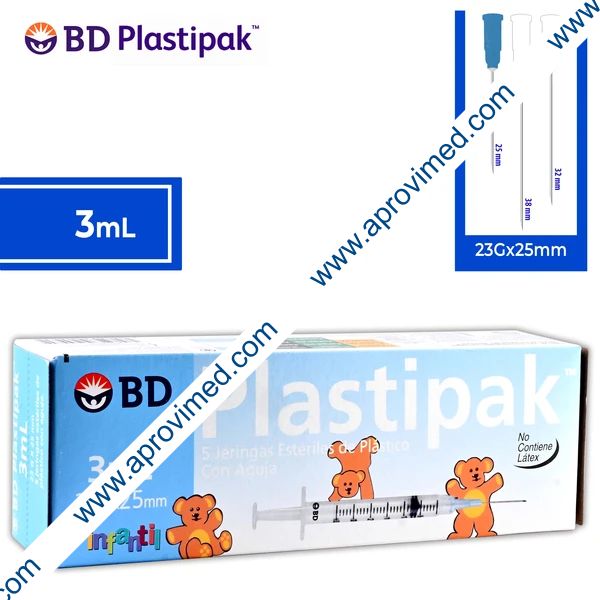 JERINGA 3 mL. (Plastipak) c/AGUJA 23Gx25mm. c/5 Pzs.