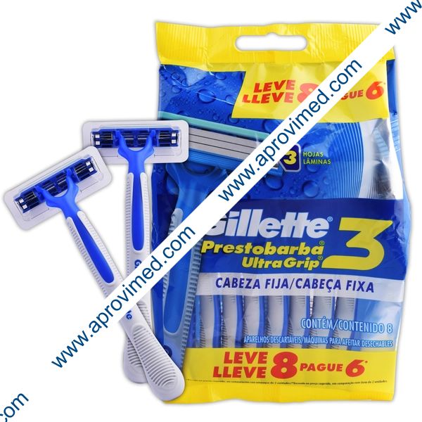 GILLETTE PRESTOBARBA-3 ULTRAGRIP Desechable Paq. c/8 Pzs.