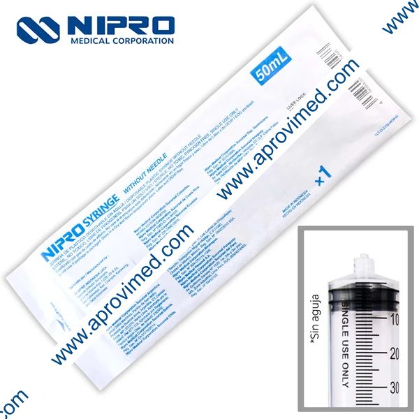 JERINGA 50 mL. (Nipro) Pivote Luer Lock s/AGUJA c/1 Pza.