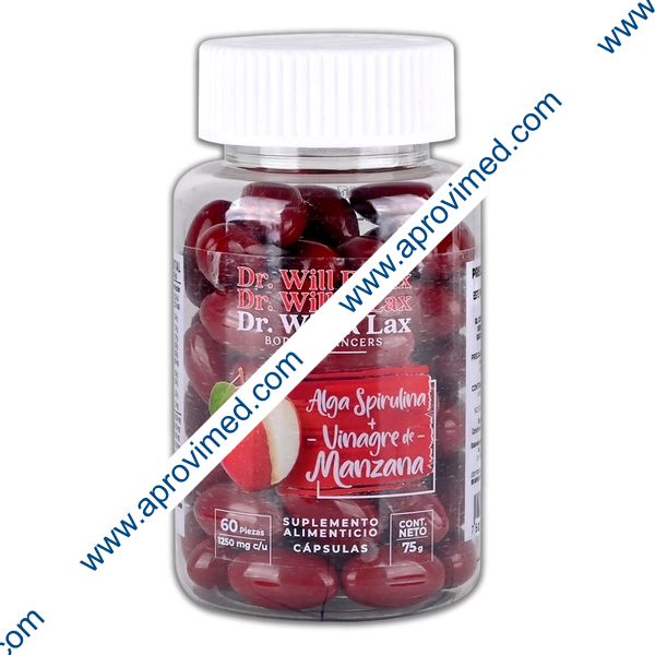 ALGA SPIRULINA+VINAGRE DE MANZANA (Dr. Will R. Lax) c/60 CAPS. 1250 MG.