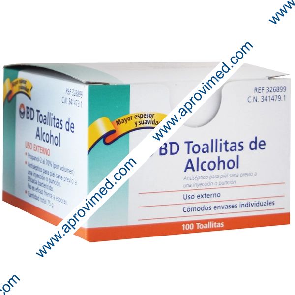 TOALLITAS de ALCOHOL BD Caja c/100 Pzs.