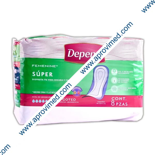 DEPEND FEMENINE SÚPER Absorción Máxima Tamaño 40 CM. Paq. c/8 Pzs.