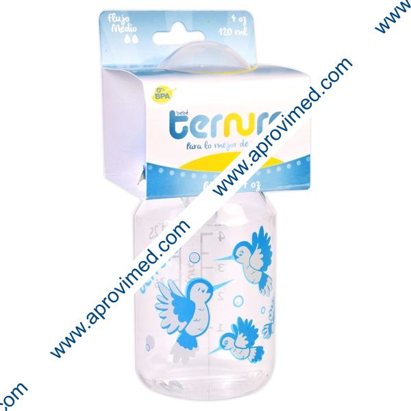 BIBERÓN "Ternura" AZUL c/MAMILA 4 OZ/120 ML.