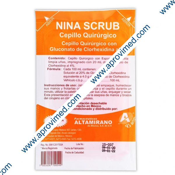 NINA SCRUB SOLUCION al 4% Cepillo Quirúrgico c/1 Pza.