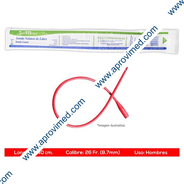 SONDA NELATON de LATEX (SensiMedical) Long. 40cm. Cal. 26 Fr. c/1 Pza.