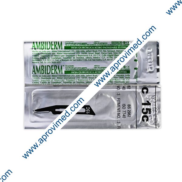 HOJA PARA BISTURÍ Acero Inoxidable (Ambiderm) No. 15C c/1 Pza.