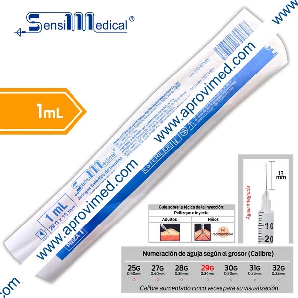JERINGA 1mL. (SensiMedical) Insulina c/AGUJA INTEGRADA 29Gx13mm. c/1 Pza.