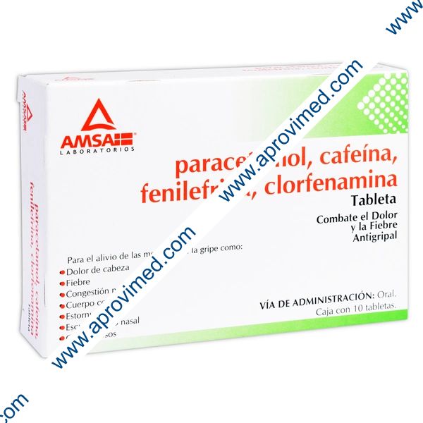 PARCML/CAFNA/FENLNA/CLRFNA (Amsa) c/10 TABS. 500/25/5/4 MG.