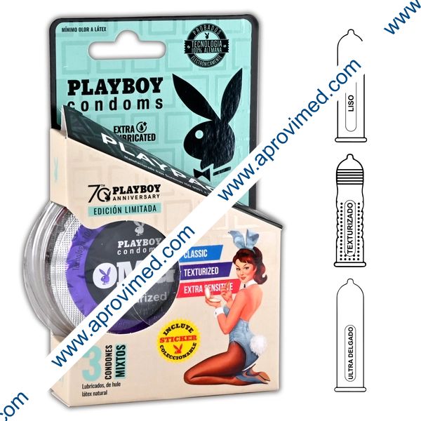 PLAYBOY MIXTOS (Clásico/ExSensible/Textdo) Blister c/3 CONDONES.