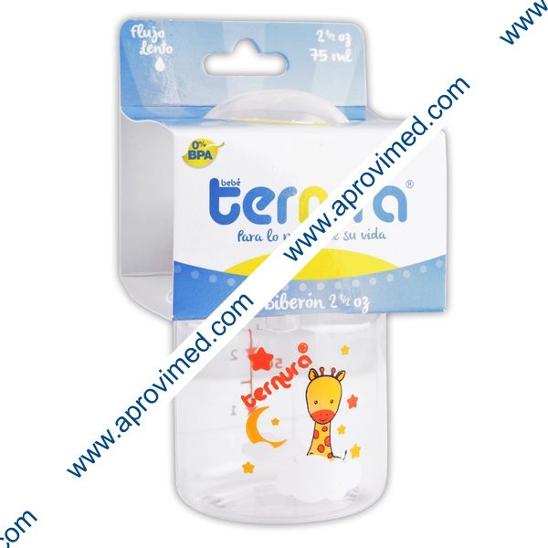 BIBERÓN DECORADO c/MAMILA "Ternura" 2.5 OZ/75 ML.