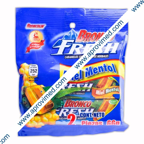 BRONCO FRESH CARAMELO Miel Mentol c/2 Pzs. 66 G.