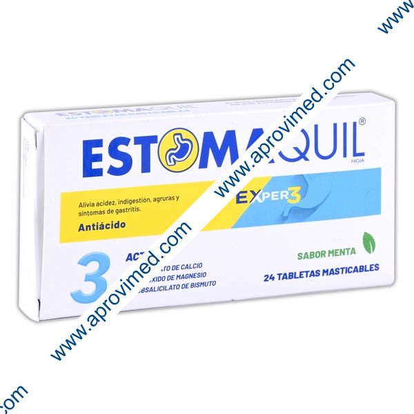 ESTOMAQUIL EXper3 Caja c/24 TABS. Masticables Sab. MENTA 400-250-150 MG.