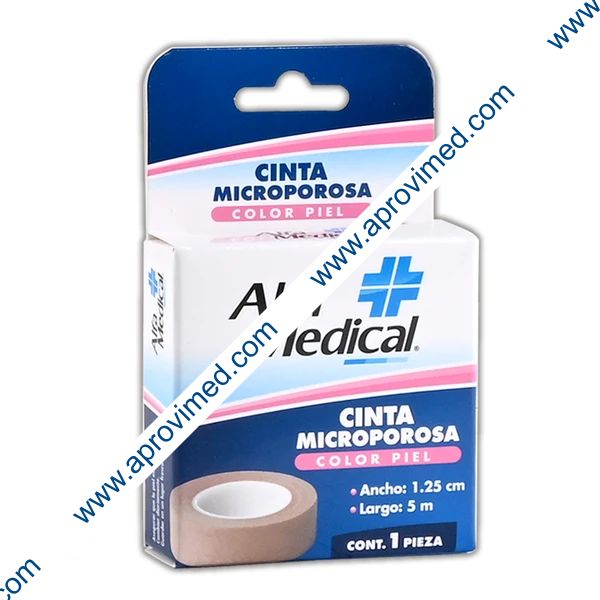 CINTA MICROPOROSA (Alfa Medical) Rollo Col. Piel A: 1.25cm; L: 5m. Cja. c/1 Pza.
