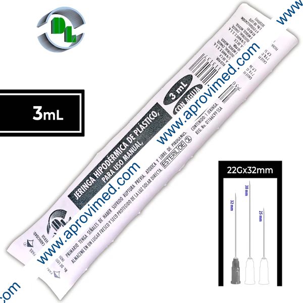 JERINGA 3 mL. (DL) c/AGUJA 22Gx32mm. c/1 Pza.