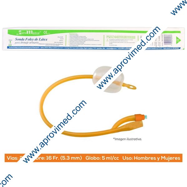 SONDA FOLEY de LATEX (SensiMedical) 2V/GLB 5/Cal. 16 Fr. c/1 Pza.