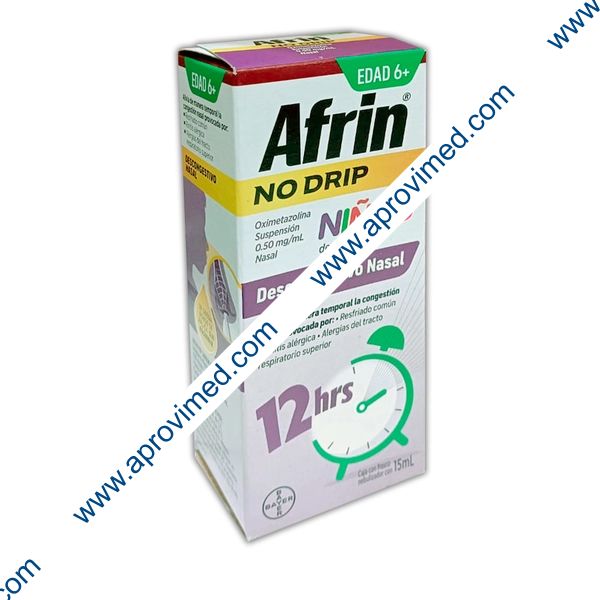 AFRIN NO DRIP NIÑOS 12H SUSP. Nasal Fco. Atomizador 15 ML. 0.50 MG/1 ML.