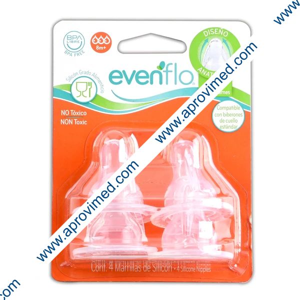 MAMILA DE SILICÓN "Evenflo" (8m+) Flujo Rápido Blister c/4 Pzs.