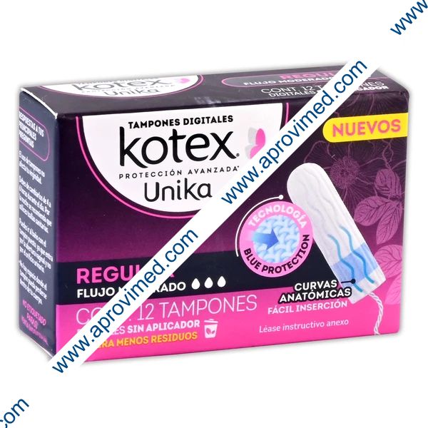KOTEX UNIKA TAMPONES REGULAR Flujo Moderado c/12 Pzs.