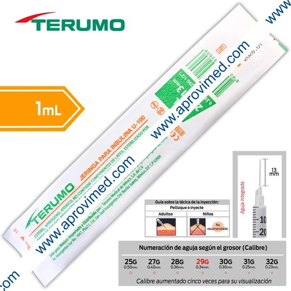 JERINGA 1mL. (Terumo) Insulina c/AGUJA INTEGRADA 29Gx13mm. c/1 Pza.