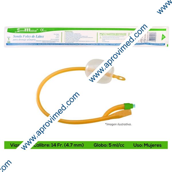 SONDA FOLEY de LATEX (SensiMedical) 2V/GLB 5/Cal. 14 Fr. c/1 Pza.