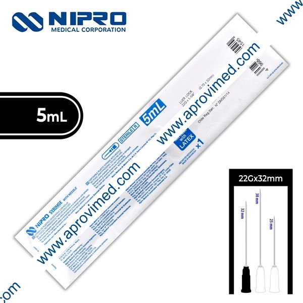 JERINGA 5 mL. (Nipro) c/AGUJA 22Gx32mm. c/1 Pza.