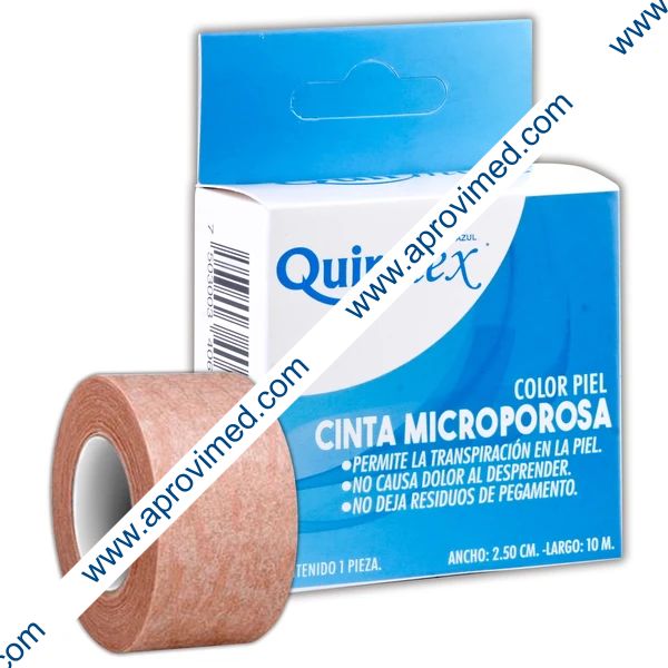 CINTA MICROPOROSA (Quirmex) Rollo Col. Piel A: 2.50cm; L: 10m. Caja c/1 Pza.