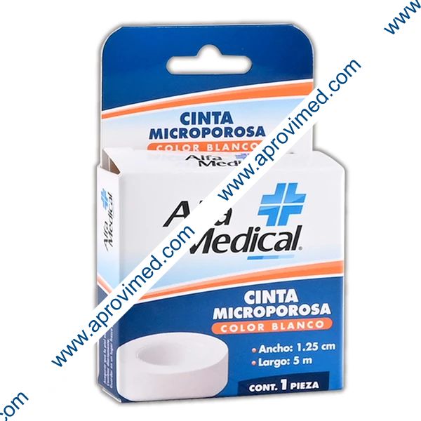 CINTA MICROPOROSA (Alfa Medic) Rollo Col. Blanco A: 1.25cm; L: 5m. Cja. c/1 Pza.