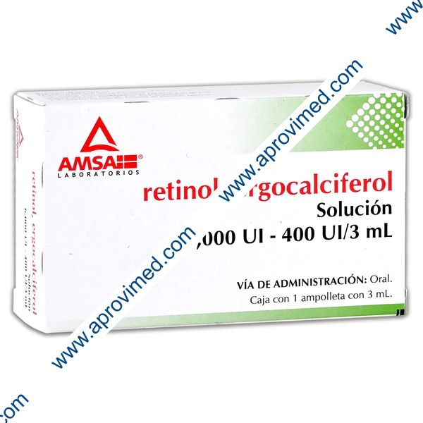 RETINOL/ERGOCALCIFEROL (Amsa) Sol. Ingble. c/1 AMPTA. 6000-400 U/3 ML.