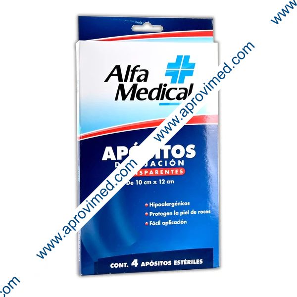 APÓSITOS DE FIJACIÓN TRANSPARENTES (Alfa Medical) 10x12cm Cja. c/4 Pzs.