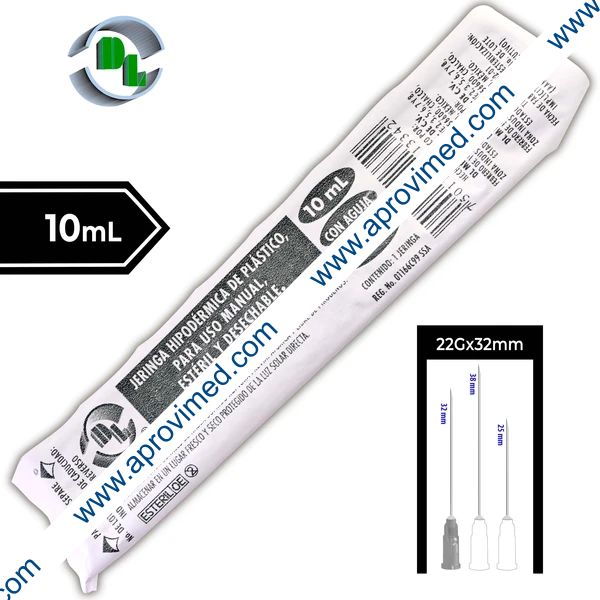 JERINGA 10 mL. (DL) c/AGUJA 22Gx32mm. c/1 Pza.