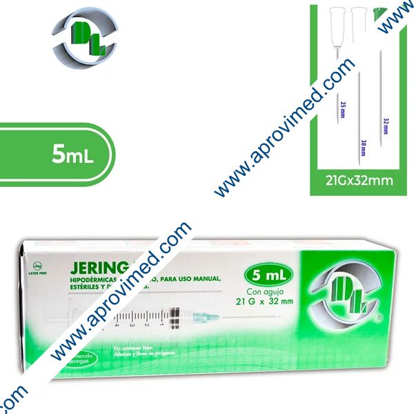 JERINGA 5 mL. (DL) c/AGUJA 21Gx32mm. c/5 Pzs.