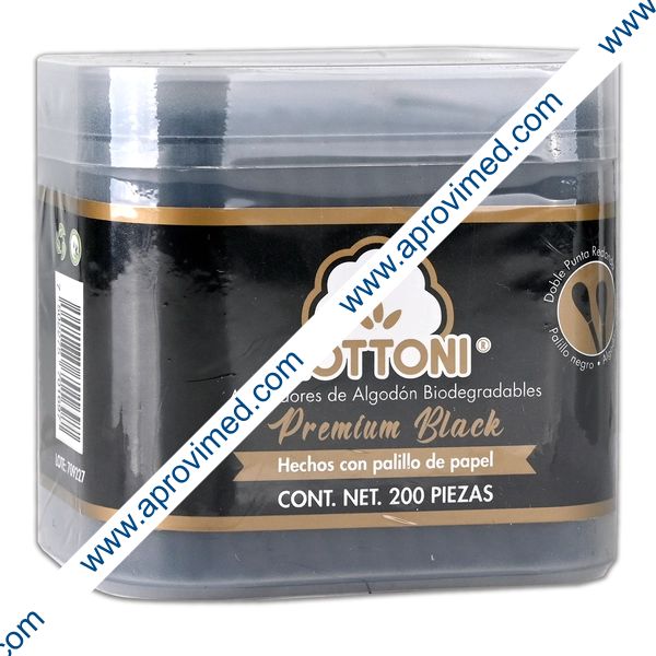 APLICADORES DE ALGODÓN BIODEGRADABLES (Cottoni) Col. Negro Tarro c/200 Pzs.