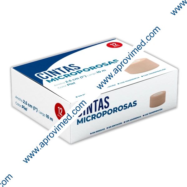 CINTA MICROPOROSA (Codifarma) Rollo Col. Piel A: 2.5cm; L: 10m. Caja. c/12 Pzs.
