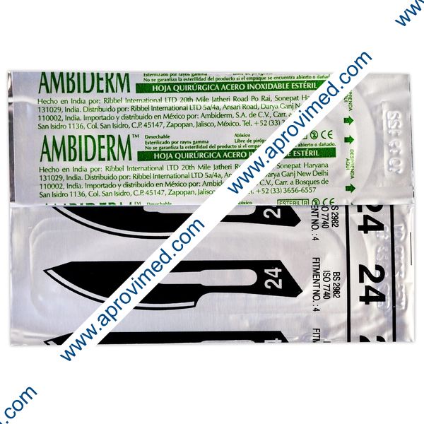HOJA PARA BISTURÍ Acero Inoxidable (Ambiderm) No. 24 c/1 Pza.
