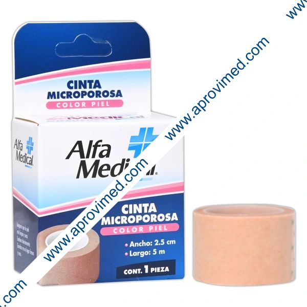 CINTA MICROPOROSA (AlfaMedic) Rollo Col. Piel A: 2.5cm; L: 5m. Cja. c/1 Pza.