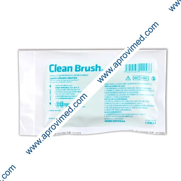 CLEAN BRUSH Benzalconio SOLUCIÓN al 1% Cepillo Quirúrgico c/1 Pza.