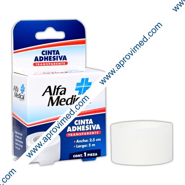 CINTA ADHESIVA TRANSPARENTE (Alfa Medical) Rollo A: 2.5cm; L: 5m. Cja. c/1 Pza.