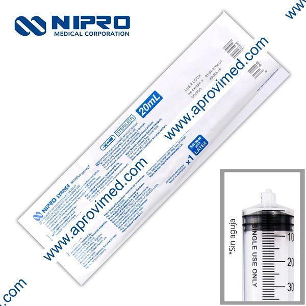 JERINGA 20 mL. (Nipro) Pivote Luer Lock s/AGUJA c/1 Pza.